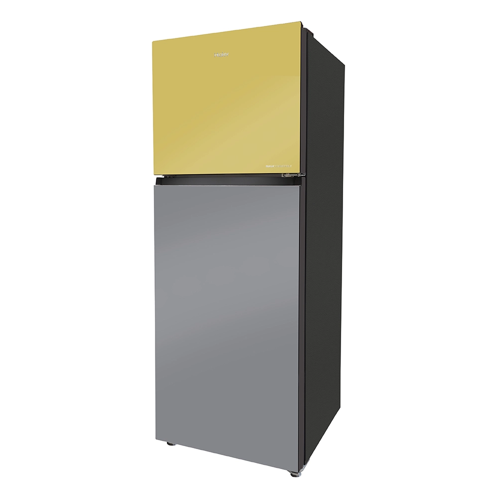 Haier Vogue Series 328L , Yellow Grey Glass Finish Top Mount Frost Free 10 in 1 Convertible Refrigerator HRF-3783YGG